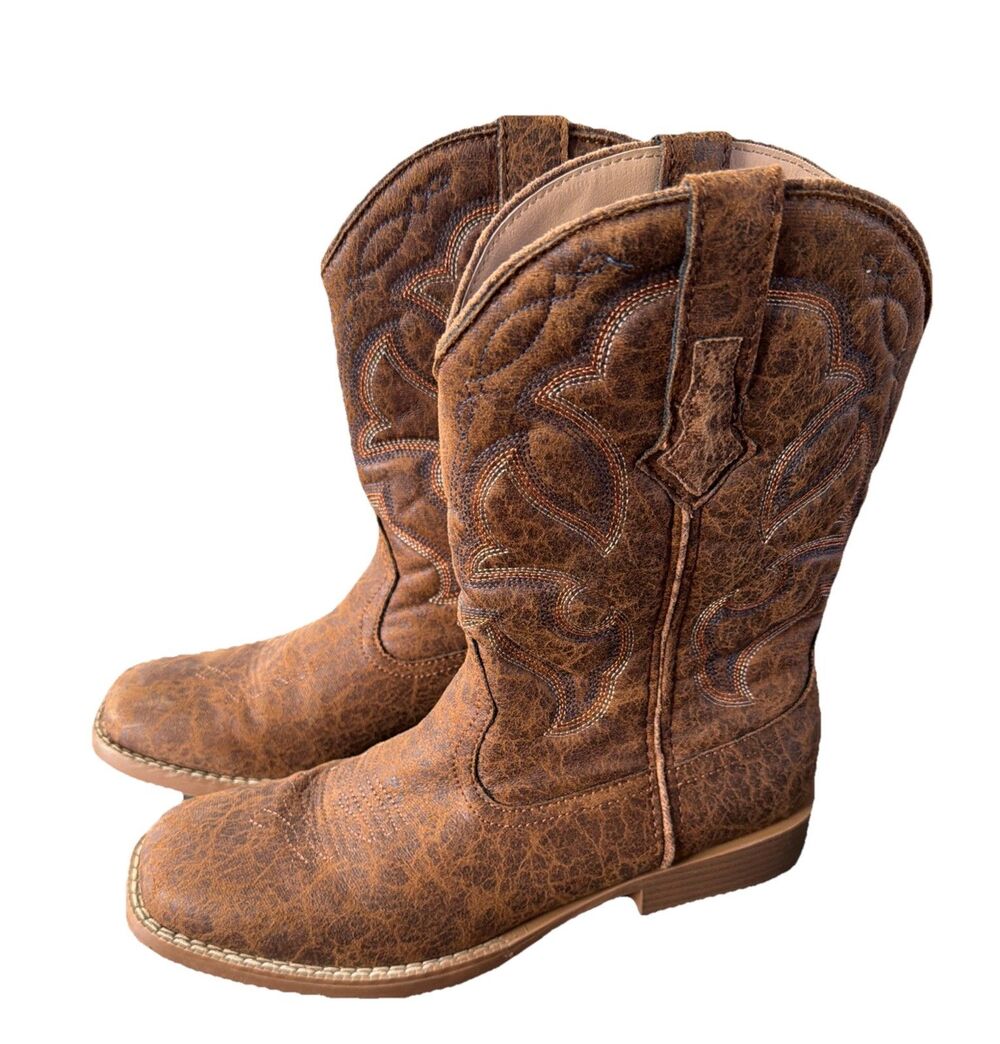 Roper Men's 8 Brown Faux Leather Cowboy Boots – Square Toe Western 0902019000065